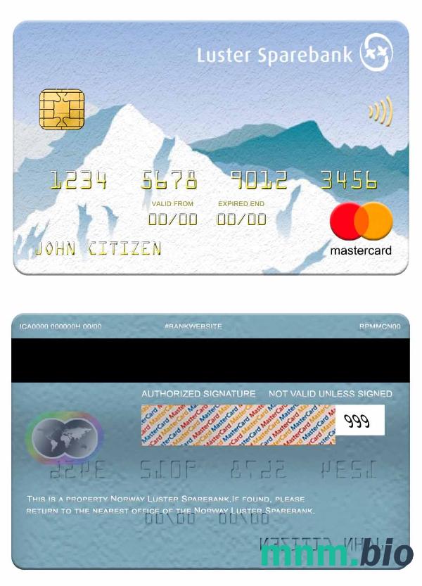 Norway Luster Sparebank przykład karty mastercard w formacie PSD